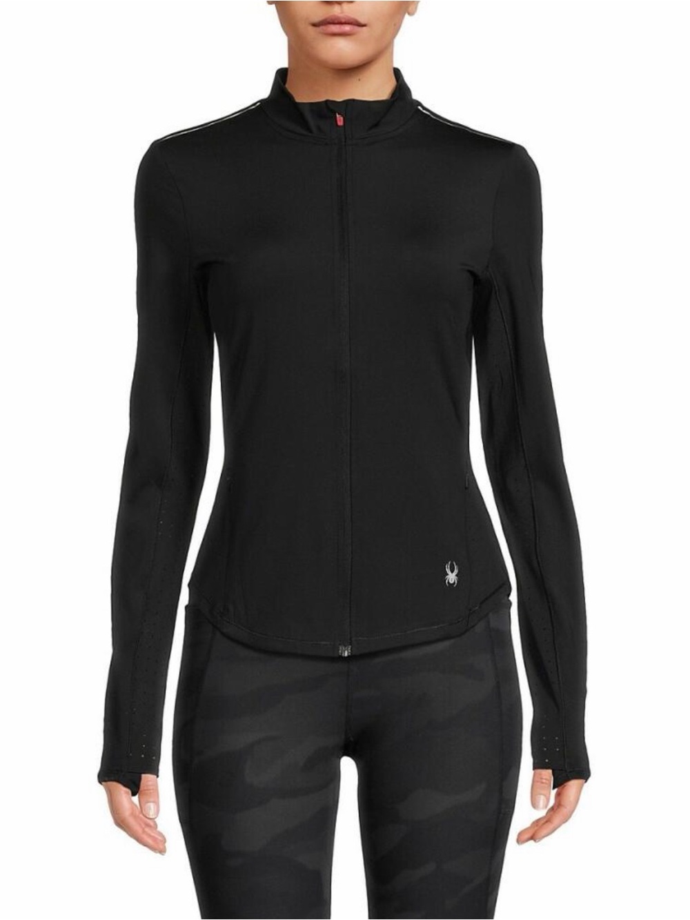 Spyder Black Contrast Stripe Activewear Zip Jacket Large
